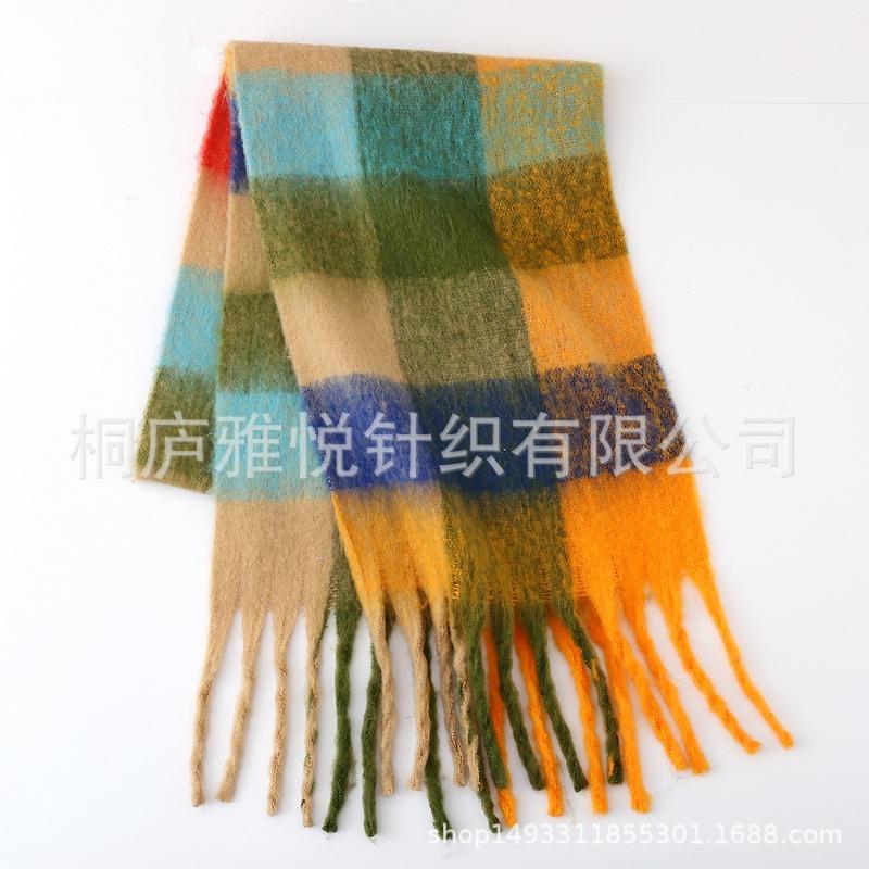 Premium color plaid scarf women's winter warm scarf mohair thickened scarf versatile shawl