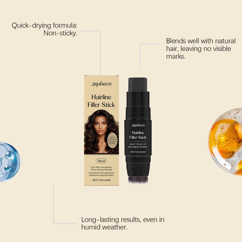Portable Black Hairline Filler Stick Natural Coverage with Long Lasting Brush Head for Root Touch Up and Celebrity Looks