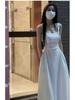 French Summer 2026 White Spaghetti Strap A-line Dress: Waist-Cinching, Long, for Petite Women