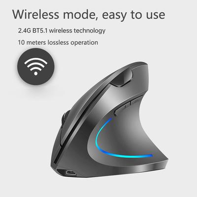2.4G BT Çift Modlu Kablosuz Dikey Fare Şarj Edilebilir Fare RGB aktarıcı 3 seviyeli ayarlanabilir DPI