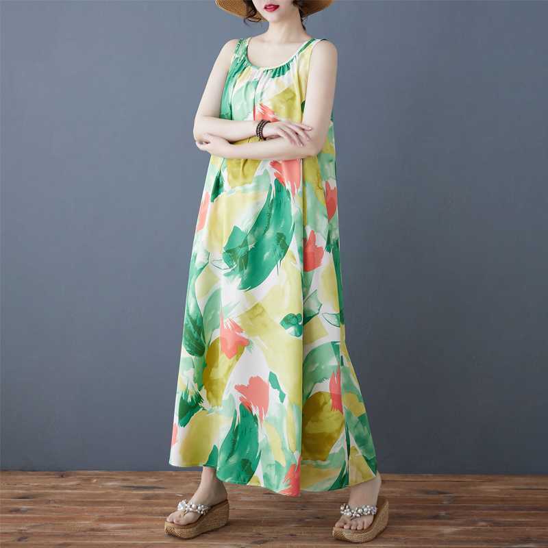 Women's Loose Chiffon Mid Length Dress Long Skirt