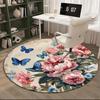 Pink Roses And Butterflies round carpet Chair cushion Round Entryway Rug, Soft Round Rugs for Living Room, Bedroom, Circle Carpet decor gifts