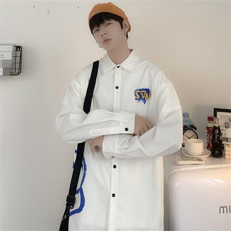 New National Fashion Retro Splash-Ink Tie-Dyed Pattern Long-Sleeved Shirt Men's and Women's Student Inner Shirt Teen's Top Coat