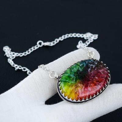 Κολιέ Κοσμήματα με Ηλιακή Γεώδης Ουράνιο Τόξο, Φυσικό Ασήμι 925 Στεργκόλιντο Κολιέ με Μενταγιόν Ηλιακό Ουράνιο Τόξο για Γαμήλιο Δώρο, Κολιέ Για Γυναίκες