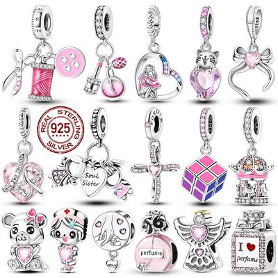 Pink Series Heart Angel Perfume Bottle Charm Beads Fit Originalcopper Bracelet Charm Pendants Diy Jewelry Gift For Woman