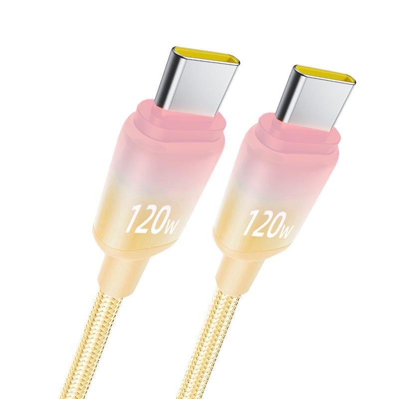 120W Dual Type-C Fast Charging Cable for Apple 15/16, Huawei, Vivo, Oppo - Ideal for Car Chargers