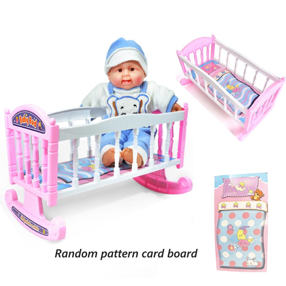 Baby Bed Cradle 8-10 Inches Dolls Cute Dollhouse Accessories Miniature Doll Gift Toys Children Years Up for 3 and Kid Friendly Entertaining Fun Play