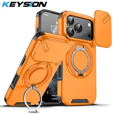 KEYSION Étui de téléphone avec support anneau rotatif à 360° pour iPhone 17 Pro Max Silicone+PC Protection caméra coulissante Magnétique Antichoc