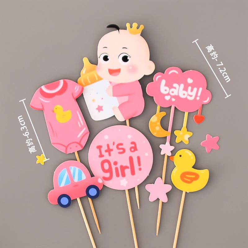 Baby's First Birthday Cake Toppers - 30-Day Full Moon Boy/Girl Bottle Happy Birthday Decorations