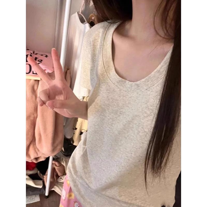 Women's American Style Slim Fit Crew Neck Cotton T-Shirt - 2026 Summer Design, Short Sleeve, Cinched Waist