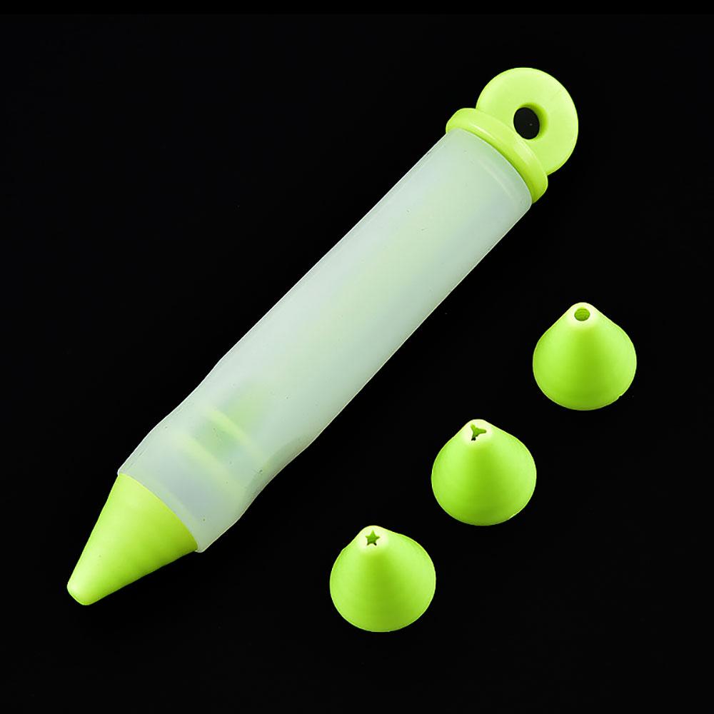 

Silicone World Silicone Mounted Pen with 4 Heads Set Cream Pen Chocolate Biscuit Dessert Decoration Writing Pen Baking Tools зелёный