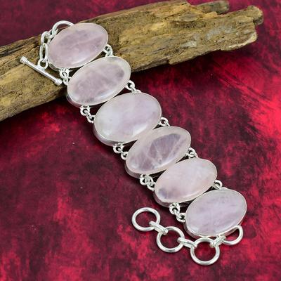 Natural Rose Quartz Gemstone Jewelry, Handmade Rose Quartz 925 Solid Sterling Silver Bracelet,Oval Shaped Awesome Jewelry, For Mother's Day Gift