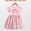 Girls' Short-Sleeved Summer Dress - Puffy Tulle Skirt Featuring Cinnamoroll & Kuromi Designs