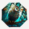 Stained Owl Design Automatic Opening Folding Umbrella with 8-Bone Iron Frame, Suitable for Fans, Travel, Daily Use, Ideal Gift for Outdoor E