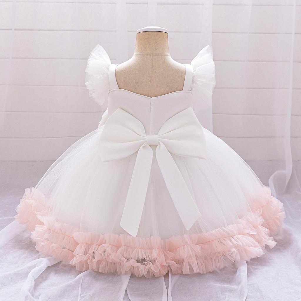 Sukienka Księżniczki z Cekinami z Falbankowymi Rękawami dla Maluchów - Świąteczna Bufiasta Tiulowa Spódnica