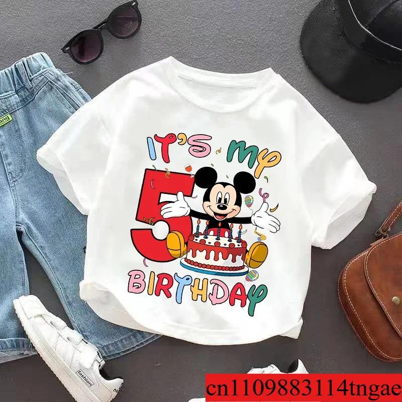 Mickey Mouse Child Birthday Clothes Girl Boy Number T Shirt Cartoon Print Kids Tee Baby Top Summer Infant Cute Short Sleeve Gift