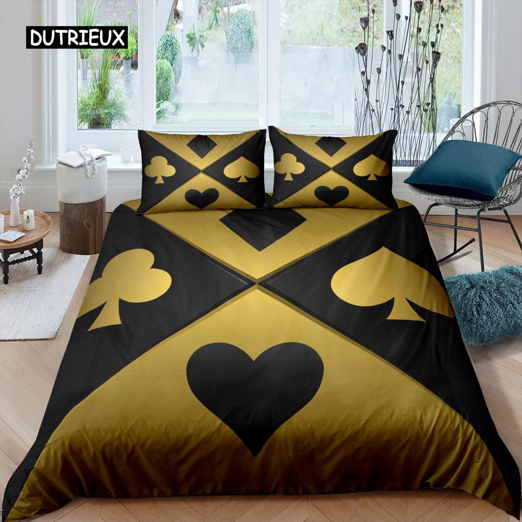 Poker King Queen Duvet Cover Modern Card Game Bedding Set Gamer Playing Comforter Cover Gambling Athletics Polyester Quilt Cover