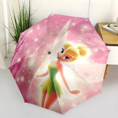Tinkerbell, Fantasy Themed Automatic Opening and Closing Umbrella, Brightly Colored 8-rib Portable Umbrella, Suitable for Men and Women, A Perfect Gif