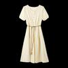 Women's Summer V-Neck A-Line Short Sleeve Tie-Waist Dress