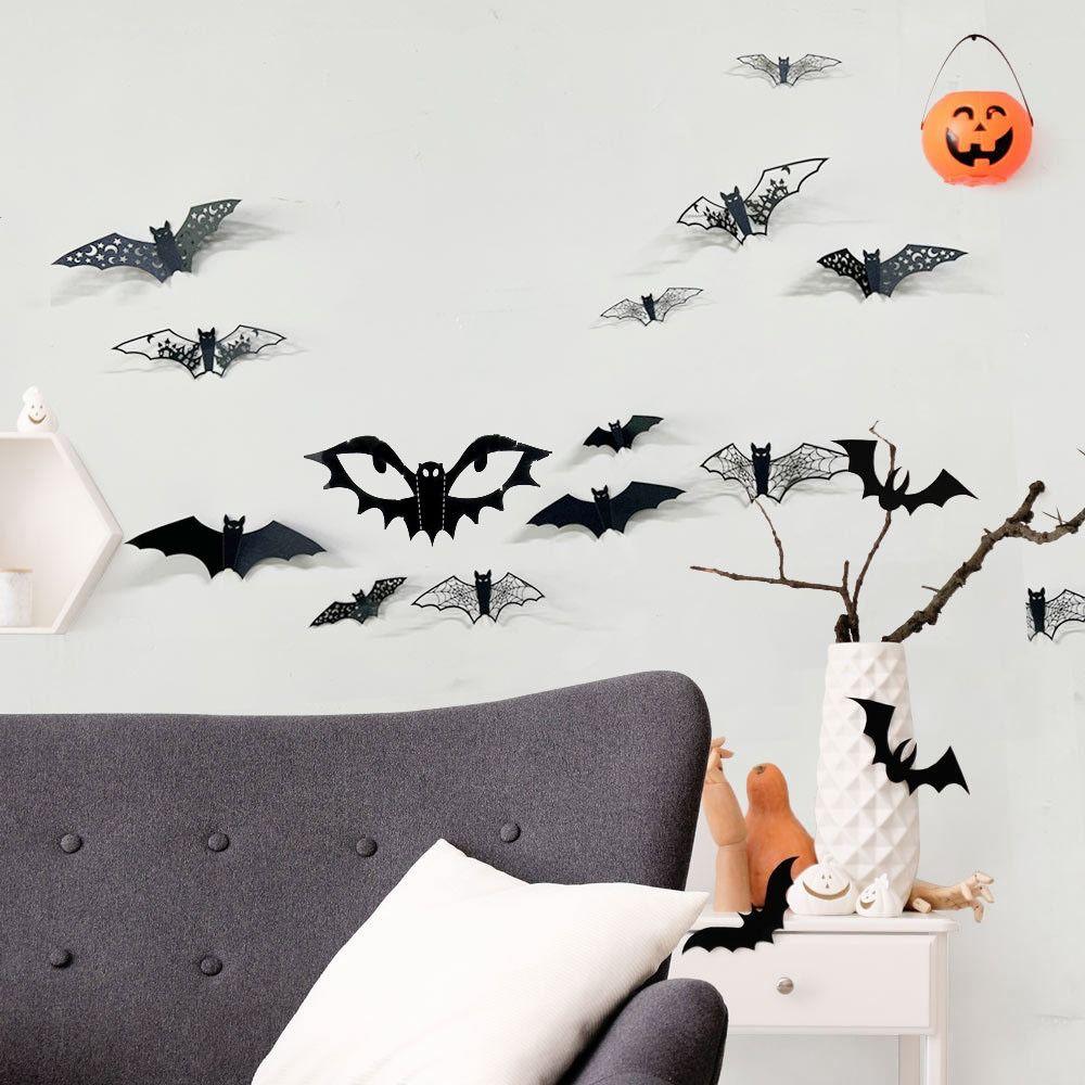 12pcs PVC Bat Wall Sticker Realistic Spooky Bat Decal 3D Bats Sticker  Halloween