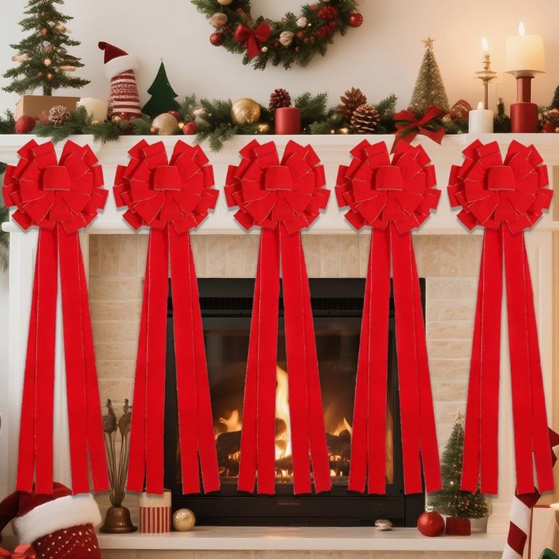 Big Soft Velvety Fabric Bowknot Christmas Tree Top Bowknot Ornament For Mantels Wedding Birthday Christmas Celebration