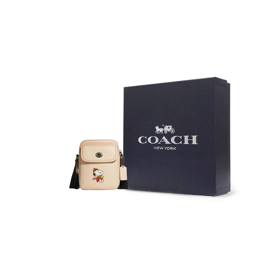 New COACH Peanuts Snoopy Collaboration Heritage Pebbled Leather Shoulder Bag, Crossbody Bag Mini Women's Ivory White CE613-QBT04