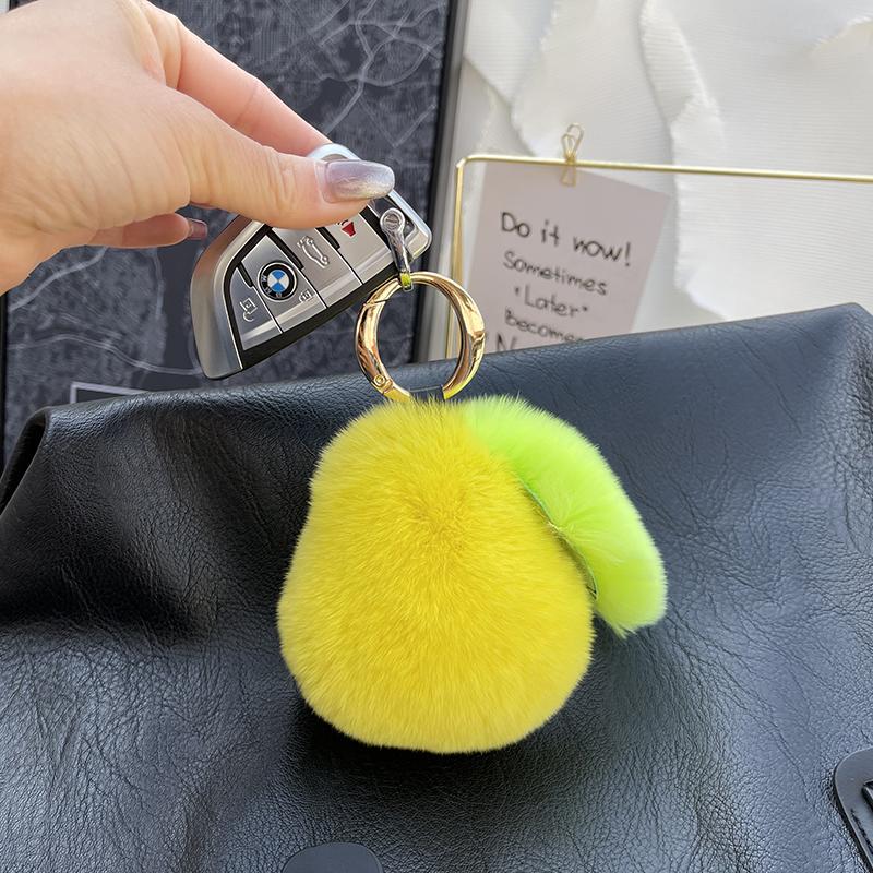 Fashion Cute 10cm Faux Rex Rabbit Fur Ball Pear Keychain Women Bag Key Chain Men Car Keyring Wedding Trinket Girl Party Gift