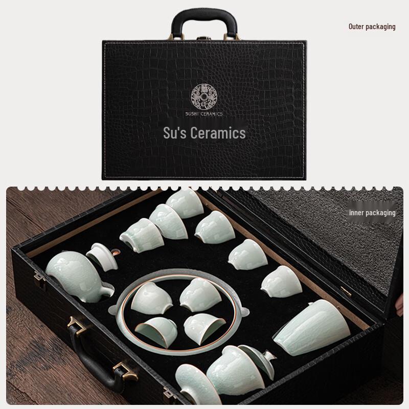 Su's Ru Kiln Ceramic 11-Piece Tea Set with Gaiwan & Teapot