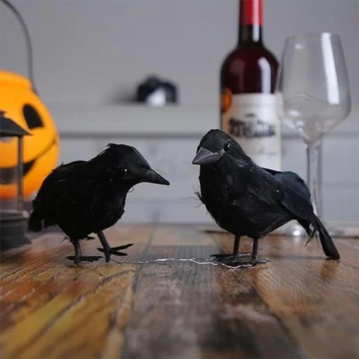 Ptaki Wrony Figurki Sztuczne Dekoracja Halloween Realistyczne Czarne 3 Szt