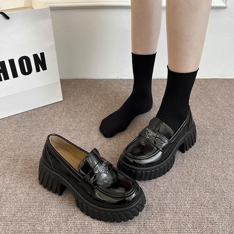 Black British High-heeled Loafers Women's 2025 Summer New Small Man Platform Commuter Mary Jane Small Leather Shoes