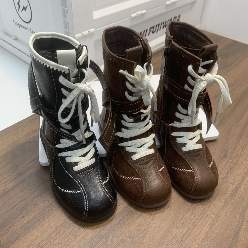 Korean version of girls' shoes retro casual Martin boots 2025 new little girl outdoor boots lace-up-free sports short boots