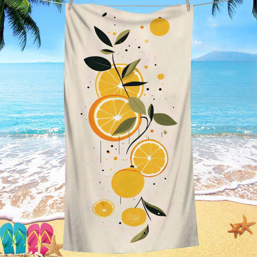 Painted Orange Series digital-printed polyester Superfine fiber double-sided fleece Beach vacation bath towel, beach towel