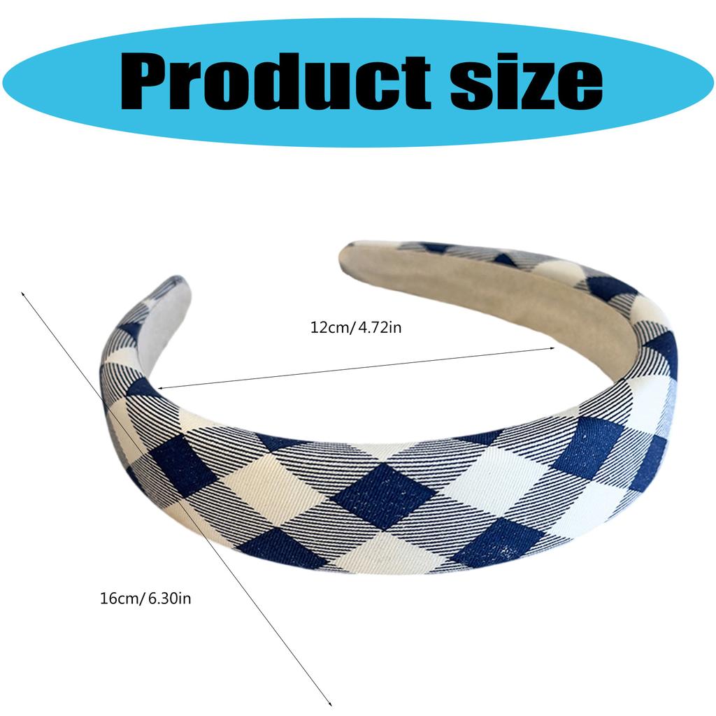 Classic Blue Tartan Sponge Headband For Women Girls Bow Hair Clip Gentle Pressure Free Design School Party Accessory