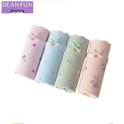 Deanfun Women's 95% Cotton Seamless Lace Printed Mid-Rise Briefs 4-Pack