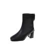 2026 autumn new high-heeled large-size short boots women's thick-heeled spring and autumn single boots British style square-head Martin boots