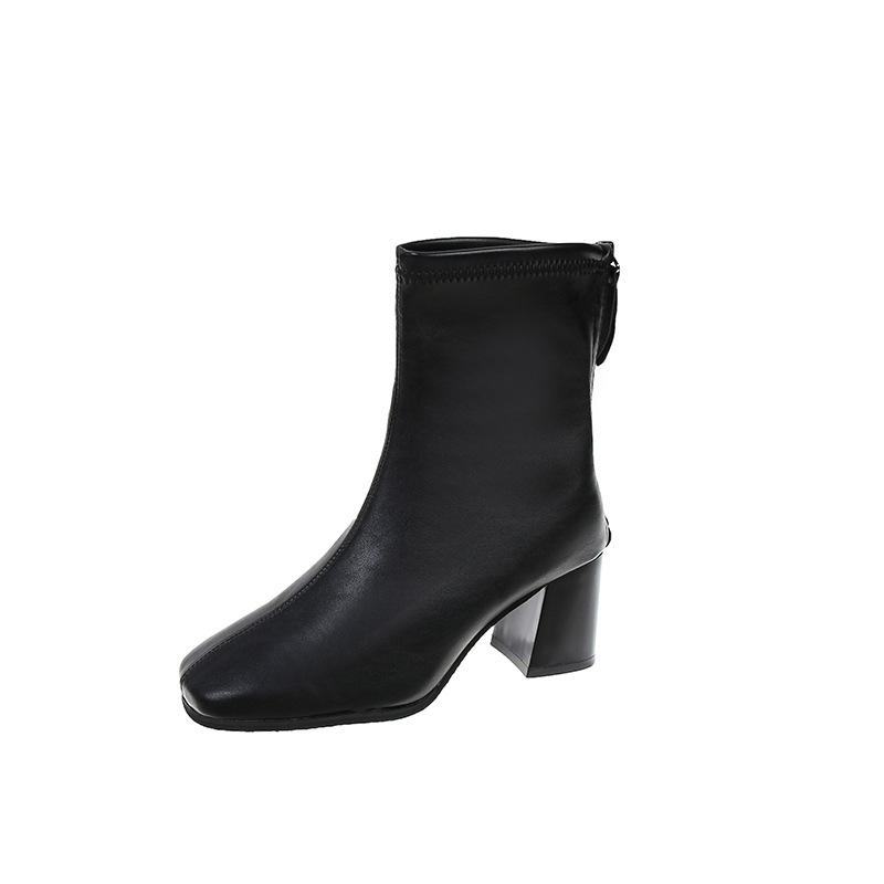 

Осенние новые короткие ботинки на высоком каблуке большого размера женские на толстом каблуке весенне-осенние одинарные ботинки в британском стиле с квадратным носком ботинки Мартин 44 чёрный