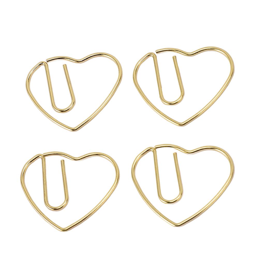 100 szt. Spinacze biurowe w kształcie serca żelazne dekoracyjne spinacze do papieru zestaw z przezroczystym pudełkiem do biura szkoły gospodarstwa domowego złote