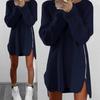 Women Dress Solid Color Sideway Zip Sexy Long Sleeve O Neck Mini Sweater Dress for Spring