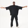 Men's Trendy American Street Style Heavyweight Loose Fit Pure Cotton T-Shirt, Plus Size, Short Sleeve, Small Collar