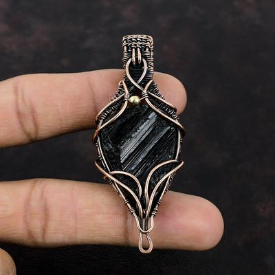 Black Tourmaline Rough Pendant Copper Wire Wrapped Pendant Gemstone Copper Jewelry Handmade Brand New Pendant Wire Wrap Jewelry Gift For Him
