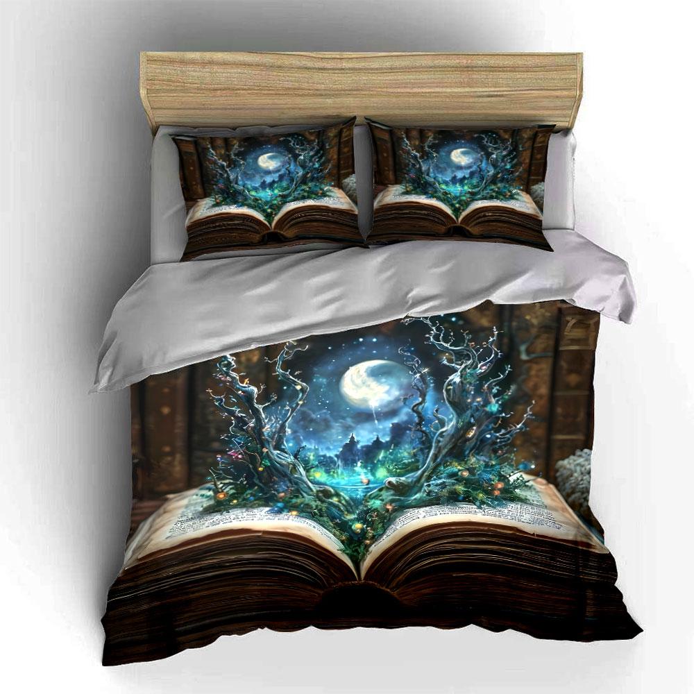 Fantasy Book Decor Set Multiple Sizes Kid's and Adults' Bedroom Exquisite 3PC Bedding Set Gift