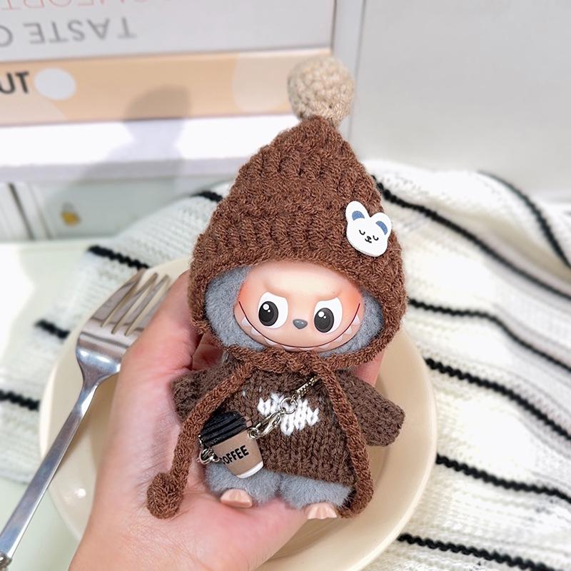 

Labub 4.0 Baby Clothes: English Letter Series Mini Heart Knit Hat & Sweater Set 4.0 Mini Wearable (Without Doll)