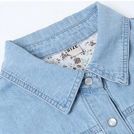 Damen Hemdmantel Revers Langarm Loose Fit Mittellanges Jeanshemd Basic Pendlerstil Oberbekleidung mit Taschen