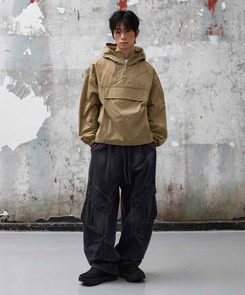AGOD Vintage Washed Elastic Waist Cargo Pants [Charcoal]