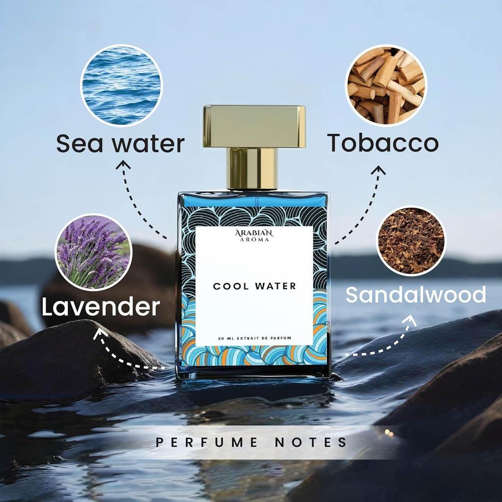 Arabian Aroma Cool Water Men's Perfume | Perfumes for Men With Long Lasting Fragrance | Extrait De Perfume | Long Lasting Perfume for Men (50ml)