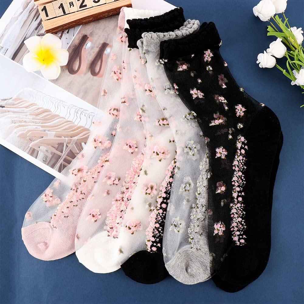 Women Transparent Thin Glass Silk Boat Socks Jacquard Short Sock Crystal Sock Ankle Socks Socks