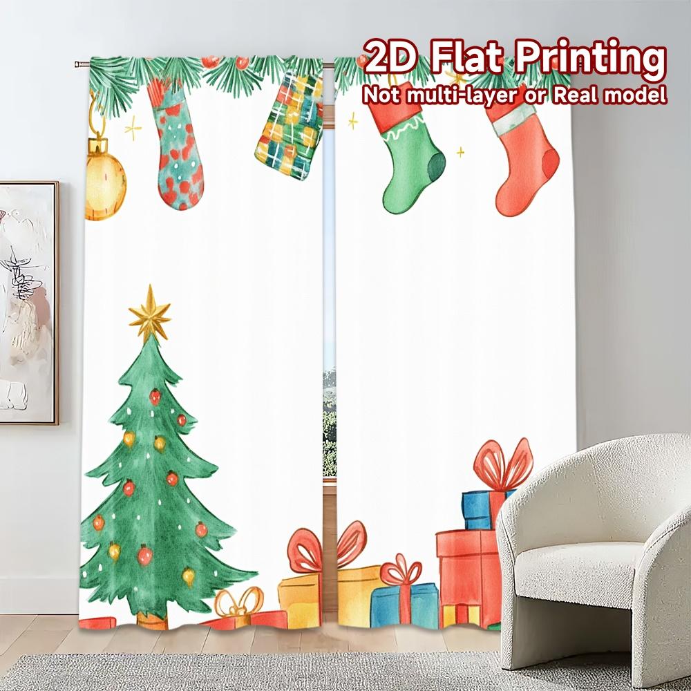 Set aus 2 Vorhängen Weihnachtsbaum Geschenkstrumpf Feier Beliebt Vielseitig Langlebig Polyester Festlich Perfekter Vorhang Hergestellt
