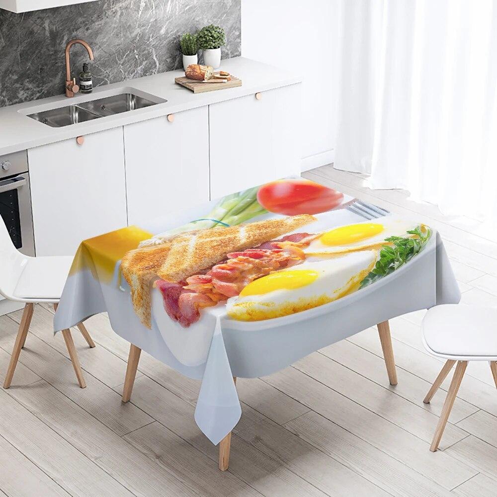 Gourmet Tablecloth Fruit Nut Cake Coffee Print Rectangular  Kitchen Table Decoration Stain Resistant And Waterproof