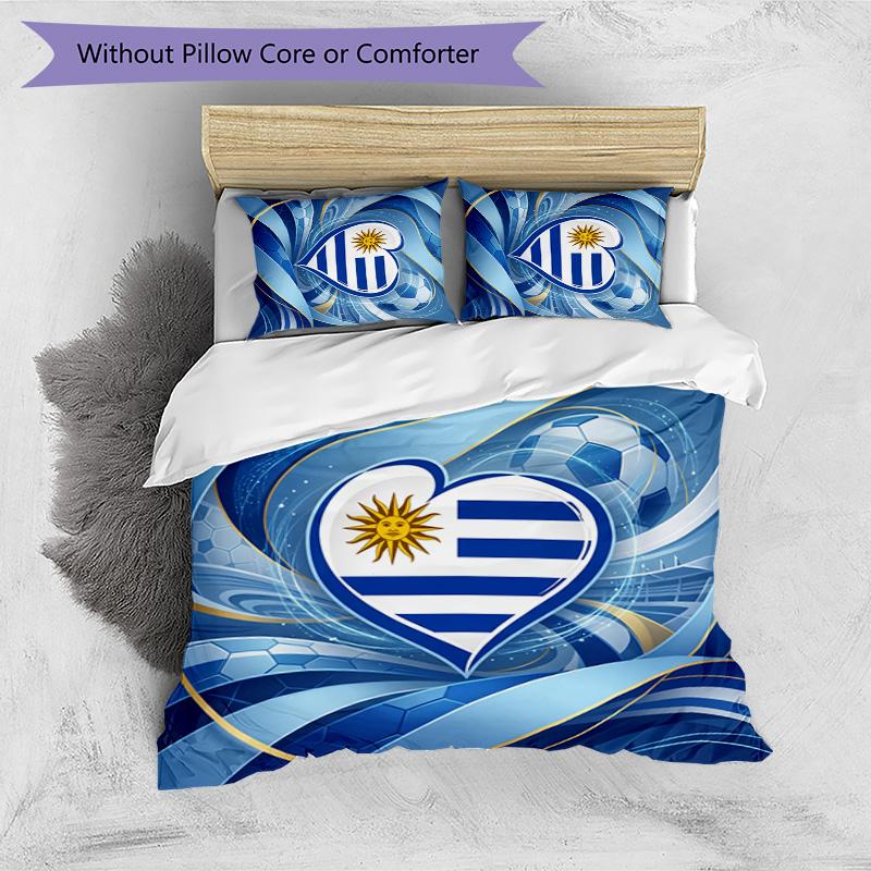 Uruguay Football Printed Bedding 3 Piece Set Cozy Breathable Bed Cover Set as Housewarming Holiday Gift
