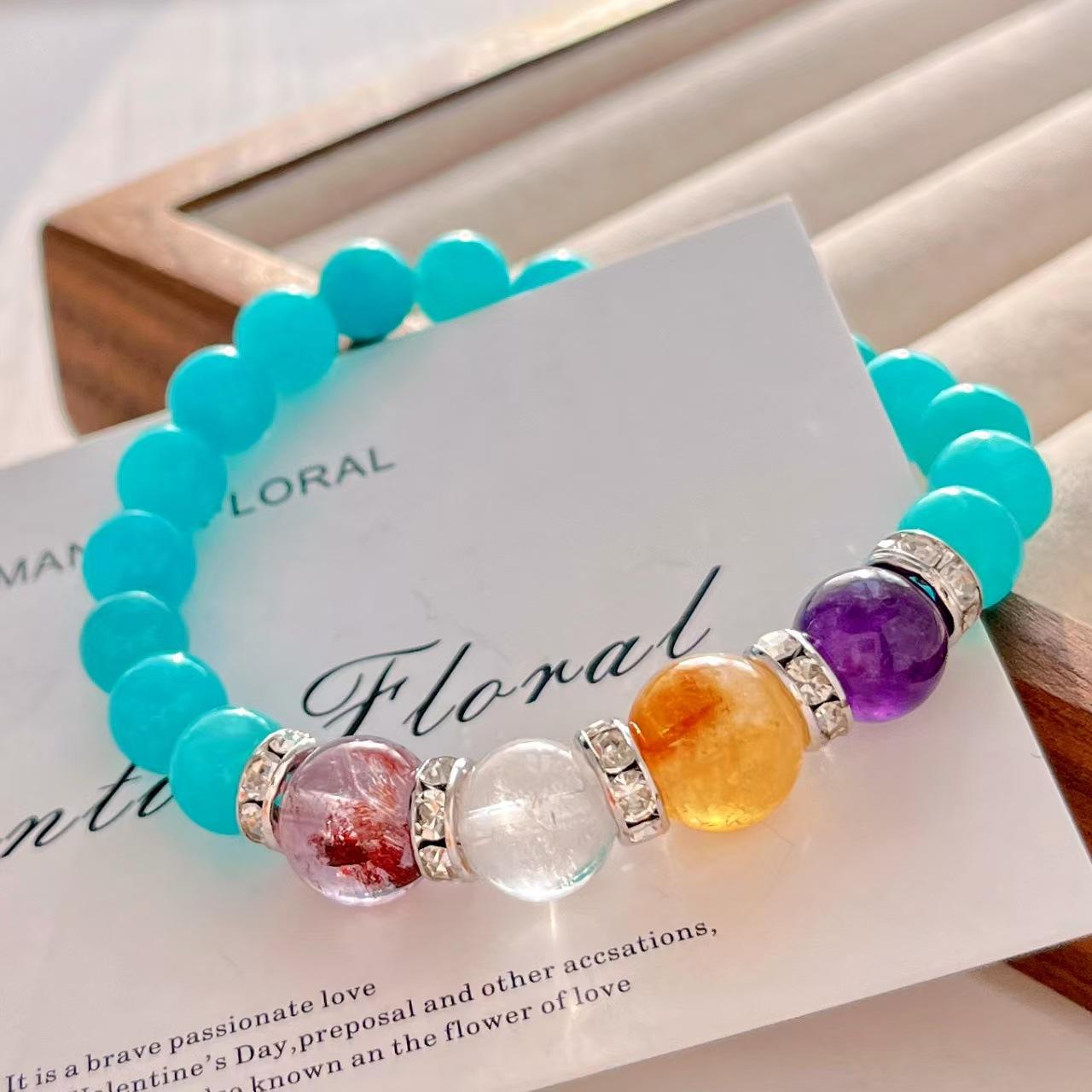 

Design Sense High Quality Natural Tianhe Stone Amethyst Purple Ghost Citrine White Crystal Duobao Bracelet